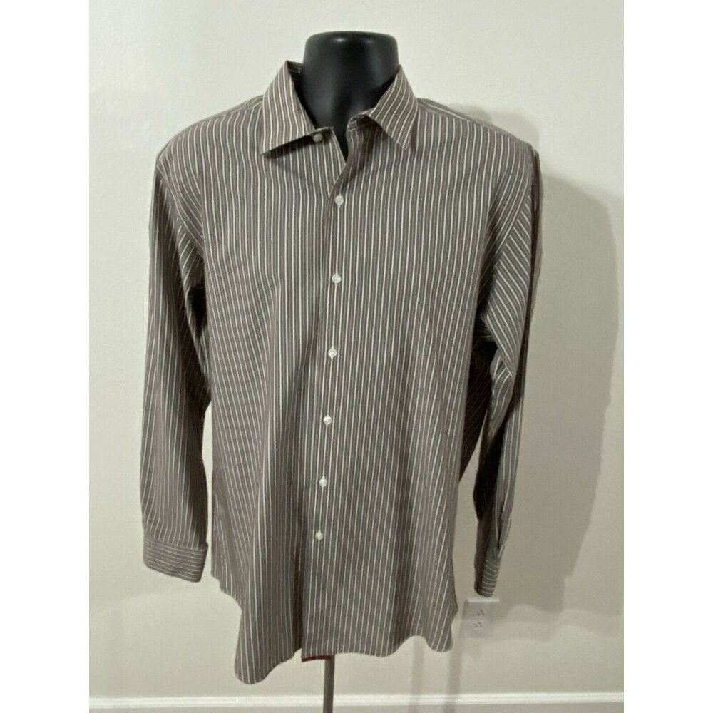 Alfani Dress Shirt Men Size Large 16 1/2 Fitted 34-35 Stretch Fabric Brown
